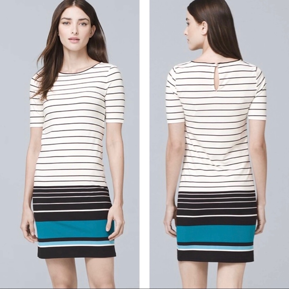 WHBM Stripe Knit Shift Dress Women’s Size S Mixed Stripe Print Knee Length